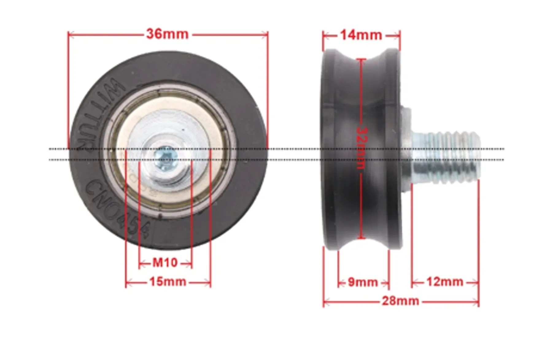 Rueda excéntrica para puerta 36X14mm M10